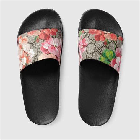 gucci flip flops blue flowers|gucci slides pink tiger.